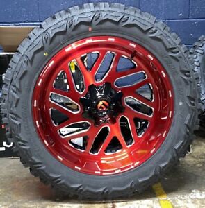 4) 22x10 Fuel D691 Triton Red Black Wheels 35