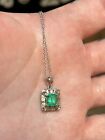14kt White Gold 1.5 CT Colombian Emerald And 1.5 CT Diamond Necklace