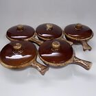 10 Pc. Brown Drip Soup Handle 5 Bowls-5 Lids Hull Pottery Glazed Oven Proof USA