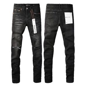 Black new purple brand men's personality fashion ripped jeans, size/ 28-40