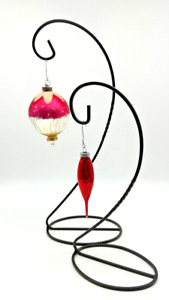 Vintage Hot Air Balloon Shape & Tear Drop Christmas Mercury Glass Ornament Pink