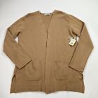 NEW Lord & Taylor 2 Ply Cashmere Beige Tan Open Front Cardigan Sweater Sz Medium