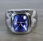 3 Ct Cushion Cut Tanzanite Solitaire Engagement Ring 14k White Gold Plated Men's
