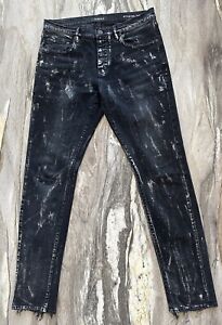 Purple Brand Jeans Mens 33x32 Black P001-33 Slim Fit Paint Splatter Denim
