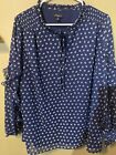 TALBOTS - Ladies 1X  Lined Blouse Navy w/ White Floral - Ruffles on Sleeves/Neck