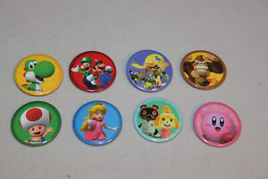 Lot of 8 Nintendo Character Pin back buttons,Mario Bros,Kirby,Yoshi,Donkey Kong