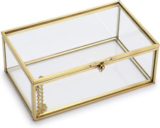 Vintage Glass Keepsake Box, Rectangle Jewelry Display Organizer Box Vanity Lidde