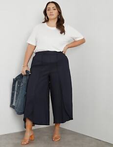 BeMe - Plus Size - Womens Pants - Blue Summer Cropped - Wide Leg Linen Trousers