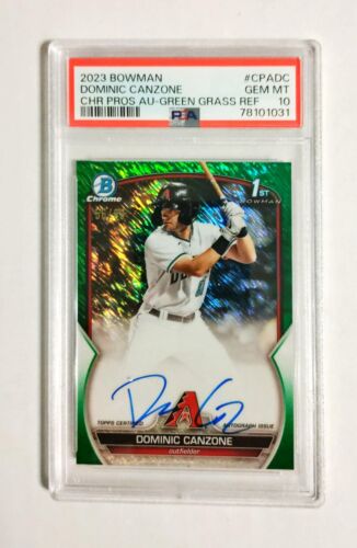 New ListingDominic Canzone PSA 10 2023 1st Bowman Chrome AUTO GREEN Grass Refractor /99 Y4