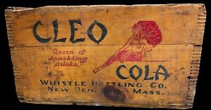 Old Antique CLEO COLA Whistling Bottle Works Wood Box New Bedford, MASS 1930's