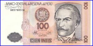 Peru UNC Note 100  Intis 1987 P-133a (Low Shipping)