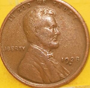 1928 D Fine Lincoln Wheat Cent Copper Penny. Nice & Fine Brown. Free Shipping