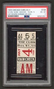 1929 Chicago Cubs Ticket Stub Rogers Hornsby HR #253 PSA 4 (Pop 1 - None Higher)