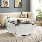 New ListingFarmhouse Coffee Table, Square Wood Center Table with Large Hidden Storage Compa