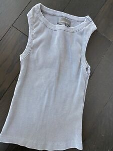 Anthropologie Light Blue Ribbed Womens racerback Cropped Tank Top Sz XS