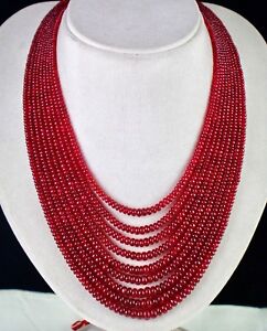 NATURAL CERTIFIED RED SPINEL RUBY BEADS ROUND 9 LINE 732 CTS GEMSTONE NECKLACE