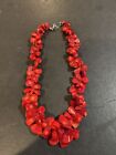 VINTAGE RED CORAL SILVER TONE CLASP  NECKLACE