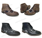 Mens Ankle Boots Wing Tip 2-Tone Plaid Lace Up Leather Lined Oxfords Dress Shoes