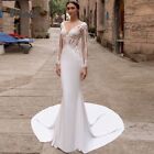 Exquisite Mermaid Wedding Dresses V-Neck Bridal Gowns Lace Applique Sweep Train