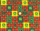 Half Yard John Deere Flannel Christmas Fabric, Red & Green Squares, Out of Print