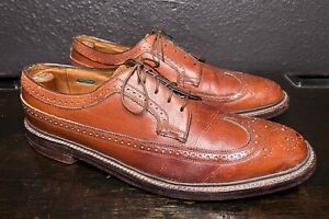 Vintage Mens FLORSHIEM Imperial Brown Leather 5 Nail V Clear Wingtip Shoes 11C