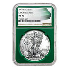 2017 $1 American Silver Eagle MS70 NGC - Early Releases, Green Holder