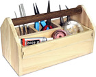 Ikee Design Small Natural Wood Color Wooden Craft Tool Box Caddy with a Handle