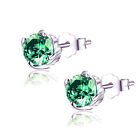 Round Simulated Emerald Sterling Silver Stud Earrings New Year Gifts for Women