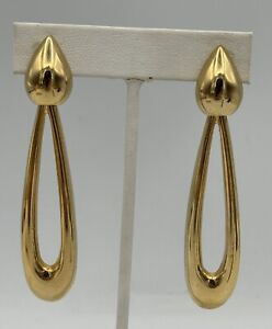 Vintage Givenchy Gold Tone Extra Large Statement Dangle Clip On Earrings Over 3”
