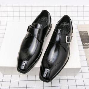 Men Monk Strap Oxford Dress Shoes Handmade Pu Leather Wedding Party Formal