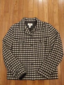 Talbots Black White Wool Blend Checked Button Up Jacket/Blazer Sz 12 Lined