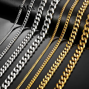 3/5/7/9/11mm Stainless Steel Silver/Gold Plated Mens Cuban Curb Necklace Chain