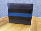 Coach Men's Blue/Black Striped Leather Wallet