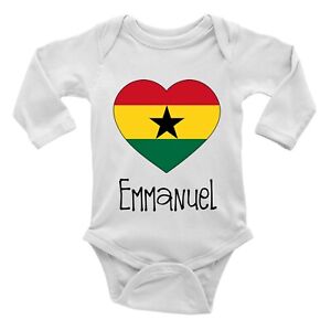 Personalised Ghana Football Nation Flag Long Sleeve Baby Grow Vest Bodysuit