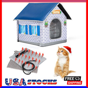 TOOZEY HEATED CAT HOUSE for Winter, Weatherproof Cat House with Heated Pet Pad