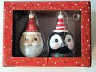 NEW Johanna Parker Christmas Ornament Set Of 2 Santa Penguin Retro Kitsch Style