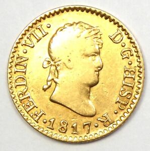 Gold 1817 Spain Ferdinand VII Half Escudo Gold Coin 1/2E - Rare Gold Coin!