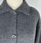 Vintage 90s Charcoal Gray Cardigan Sweater L / XL Acrylic Knit Fuzzy Collar