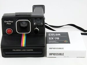 Vintage Polaroid SX-70 OneStep Plus Black Rainbow Stripe Camera with Film TESTED