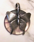 Large Sterling Butterfly Rose Quartz Pendant, Vintage Handcrafted Signed AICC 95