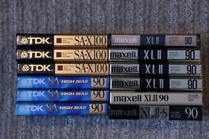 Lot of 12 factory sealed cassettes. TDK SA-X100, TDK SA 90 and Maxell XLII 90