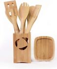 8 Piece Bamboo Kitchen Cooking Utensil Set with Holder and Spoon Rest