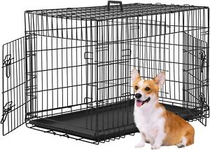 Dog Cage Pet Crate for Large Dogs Folding Metal Pet Cage  (Black, 36 Inch)