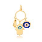 14k Solid Gold Hamsa Evil Eye Figa Hand Amulets Protection Pendant for Necklace
