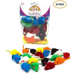 20 Rainbow Mice with Catnip & Rattle Sound Made of Real Rabbit Fur Cat Toy Mouse
