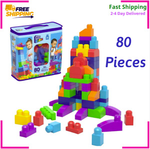 MEGA BLOKS Big Building Bag Toy Block Set (80 Blocks), Blue for Child 1Y+