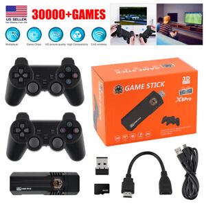 4K Retro Game Console Plug&Play 30000+ Video Game Stick +2x Wireless Controllers