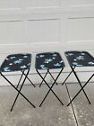 Vintage Rare Set of Cal-Dak Black Floral TV Trays and Stand Set of 3