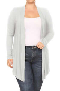Solid Open Front Cardigan - Long Sleeve Draped Style