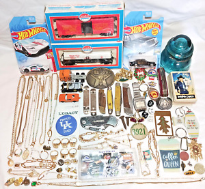 Junk Drawer HO Trains Jewelry Dated Nails Glass Insulator Pins Knives Hot Wheels